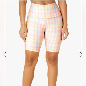 NWT- Beyond Yoga Pastel Gingham High-Waisted Biker Shorts-Size Small